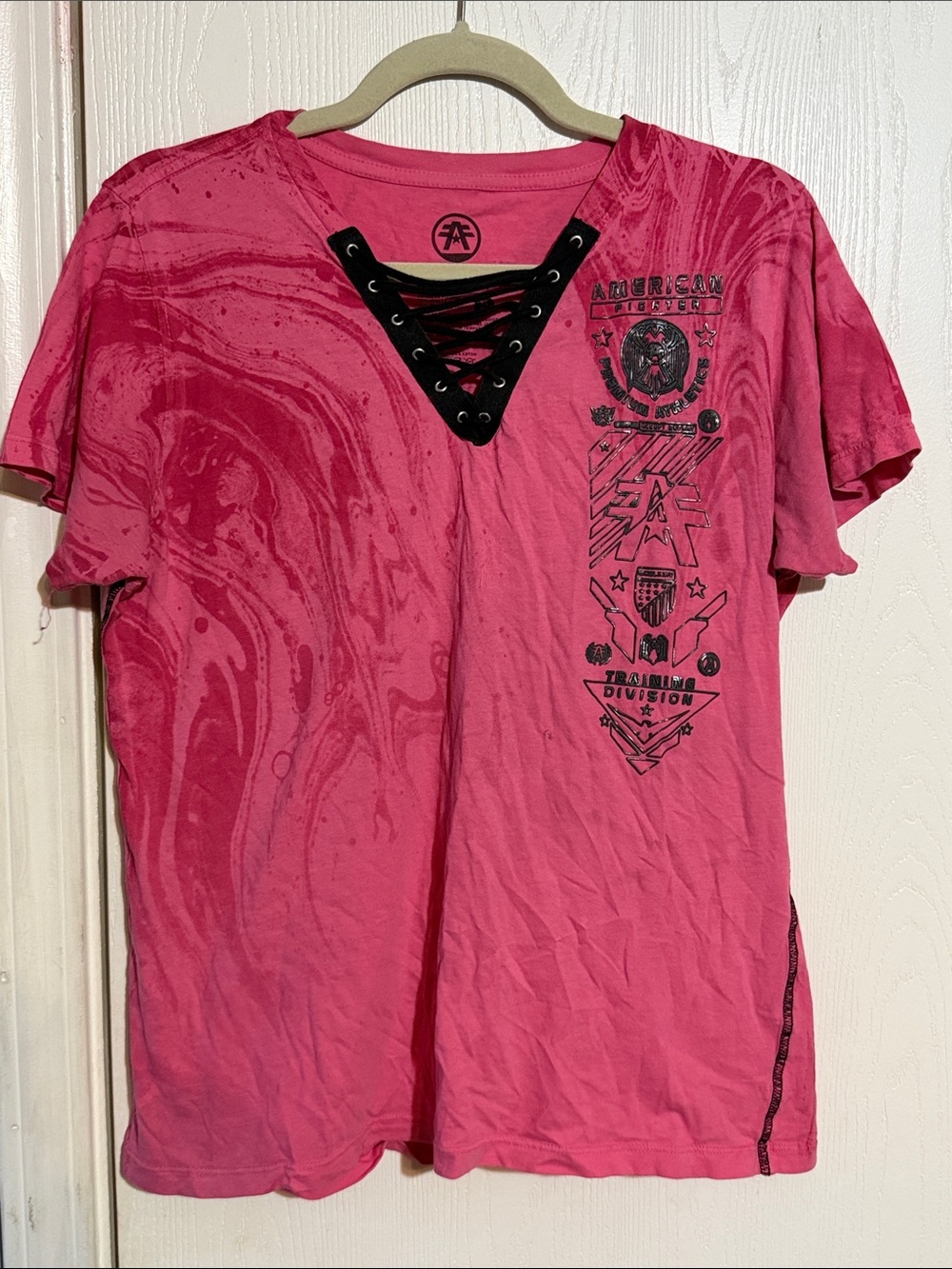American Fighter Pink Lace-Up V-Neck Graphic Tee